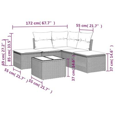 6-delige Loungeset met kussens poly rattan bruin - thumbnail