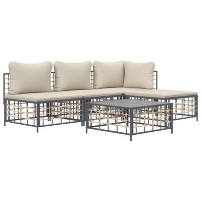 5-delige Loungeset met kussens poly rattan antracietkleurig