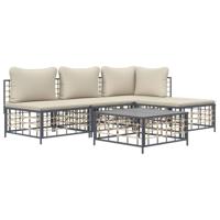 5-delige Loungeset met kussens poly rattan antracietkleurig - thumbnail
