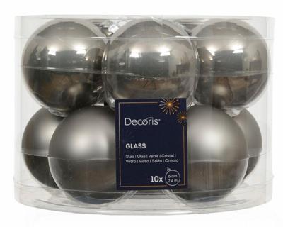 Kerstballen glas d6 cm zacht grijs 10 st Decoris - Decoris Kerstballen glas d6 cm zacht grijs 10 st Decoris - Decoris