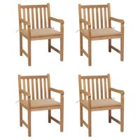 Tuinstoelen 4 st met beige kussens massief teakhout - thumbnail