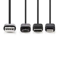 Nedis ccgp60620bk10 3-in-1 sync and charge-kabel usb-a male - micro b male / type-c male / apple lightning 8-pins male 1,0 m zwart - thumbnail