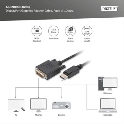 Digitus AK-990900-020-S DisplayPort-kabel Adapterkabel DisplayPort-stekker, DVI-D 24+1-polige stekker 2.00 m Zwart Digitus AK-990900-020-S DisplayPort-kabel Adapterkabel DisplayPort-stekker, DVI-D 24+1-polige stekker 2.00 m Zwart