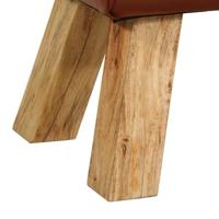 Bokbank 110 cm echt leer en massief mangohout bruin - thumbnail