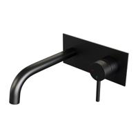 Black Carving inbouw wastafelmengkraan met gebogen uitloop en afdekplaat model A1 mat zwart - thumbnail