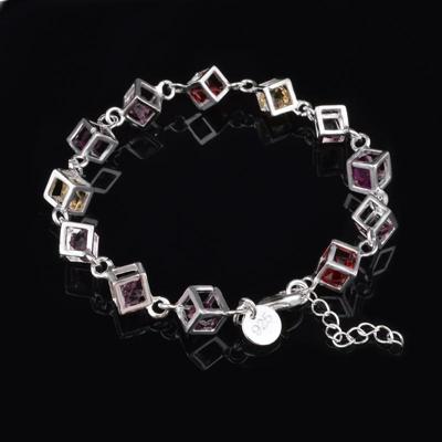 Holle geruite kleurrijke Strass mode zilveren armband (zilver)