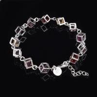 Holle geruite kleurrijke Strass mode zilveren armband (zilver) - thumbnail