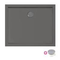 Douchebak Xenz Mariana | 90x75x4 cm | Incl.Afvoersifon-Chroom | Acryl | Rechthoekig | Antraciet mat - thumbnail
