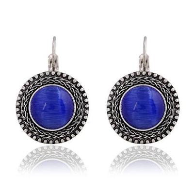 Boho grote Drop Oorbellen voor vrouwen sieraden gesneden Vintage Tibetaanse zilveren Boheemse lange Earrings(Blue)