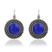 Boho grote Drop Oorbellen voor vrouwen sieraden gesneden Vintage Tibetaanse zilveren Boheemse lange Earrings(Blue) - thumbnail