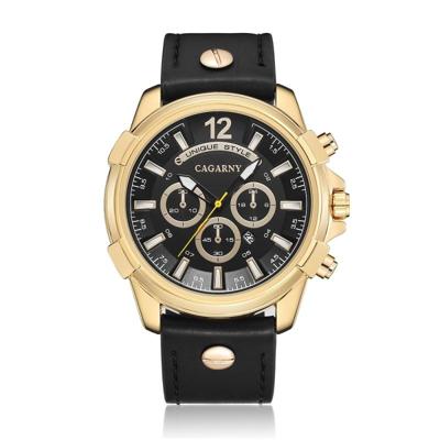 CAGARNY 6882 Fashion waterdichte polychromatische metalen shell quartz horloge met lederen armband