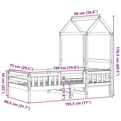 Bedframe met huisje massief grenenhout wasbruin 90x190 cm