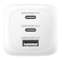 Belkin 3-poorts USB-C Oplader, 100 W GaN Charger, Oplader met 2 USB-C-poorten, 1 USB-A-poort en EU/UK/US-stekkers, voor o.a. MacBook, iPhone, iPad Pro, Samsung Galaxy, Google Pixel- Wit - thumbnail