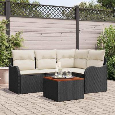 Tuinbankenset met kussen 5 pcs Zwart poly rattan