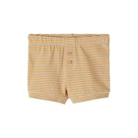 NAME IT BABY baby gestreepte slim fit short Fipan met biologisch katoen geel/wit - thumbnail