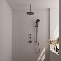 BRAUER Stripe Thermostatische Inbouw Regendouche - SET 12 - 25cm douchekop - plafondarm - 3-standen handdouche - doucheslang - geïntegreerde glijstang - gunmetal geborsteld PVD 5-GM-387 - thumbnail