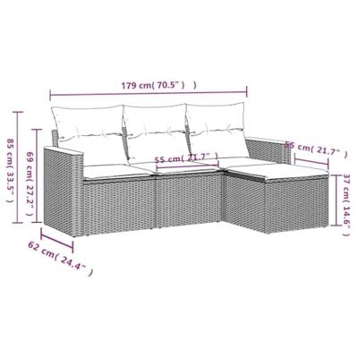 4-delige Loungeset met kussens poly rattan zwart
