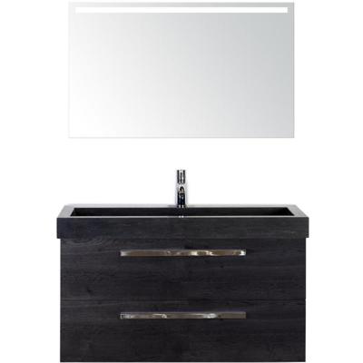 Seville Badmeubelset 100 cm - Black Oak - Wastafel Lucca 1 Kraangat met Sence Spiegel