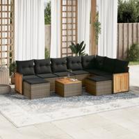 9-delige Loungeset met kussens poly rattan grijs - thumbnail