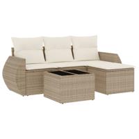 4-delige Loungeset met kussens poly rattan beige - thumbnail