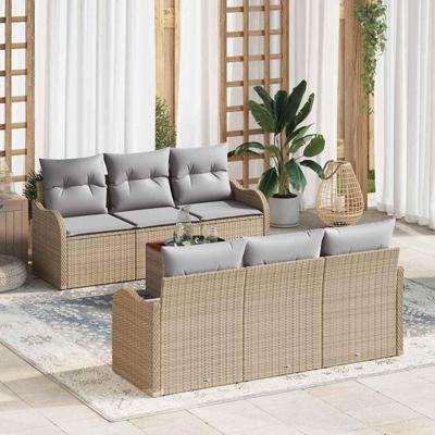 Tuinbankenset met kussen 7 pcs Beige poly rattan