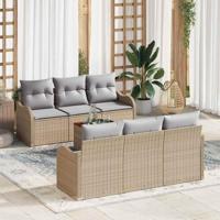 Tuinbankenset met kussen 7 pcs Beige poly rattan - thumbnail