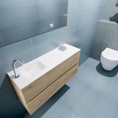 MONDIAZ ADA 100cm toiletmeubel washed oak. LEX wastafel talc links 1 kraangat