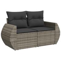 8-delige Loungeset met kussens poly rattan grijs - thumbnail
