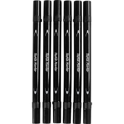 Creativ Company Textielstiften, lijndikte 2,3+3,6 mm, zwart, 6 stuk/ 1 doos