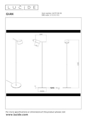 Lucide GIAN - Vloerlamp - LED Dimb. - 1x9W 2700K - Zwart Lucide GIAN - Vloerlamp - LED Dimb. - 1x9W 2700K - Zwart