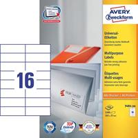Avery Zweckform 3484, Universele etiketten, Ultragrip, wit, 200 vel, 16 per vel, 105 x 37 mm - thumbnail