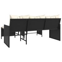 Tuinbank met tafel en kussens L-vormig poly rattan zwart - thumbnail