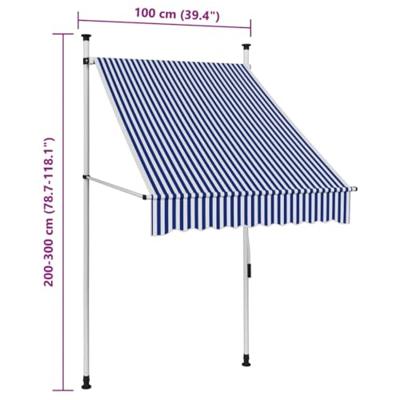 VidaXL Luifel handmatig uittrekbaar 100 cm blauw en witte strepen