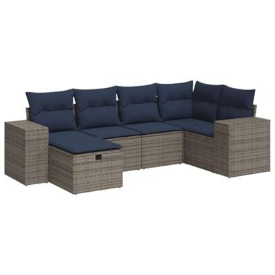6-delige Loungeset met kussens poly rattan grijs