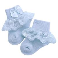 3 paren Bow Lace baby sokken pasgeboren katoen baby sok maat: S (blauw) - thumbnail