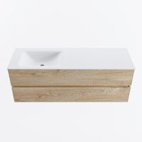 MONDIAZ VICA 140cm badmeubel onderkast Washed Oak 2 lades. Wastafel CLOUD links 1 kraangat, kleur Talc. - thumbnail