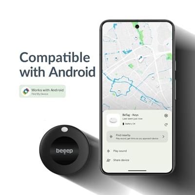 Beeep BeTag Smart Bluetooth-tracker voor Android met Google Find My Device, GPS-tracking voor sleutels, tassen en fietsen, waterdicht (IP67), CR2032-batterij, compact en licht (zwart)