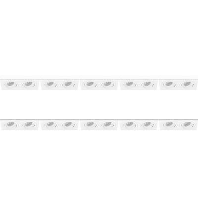 Spot Armatuur 10 Pack - Pragmi Borny Pro - GU10 Inbouwspot - Rechthoek Dubbel - Wit - Aluminium - Kantelbaar - 175x92mm