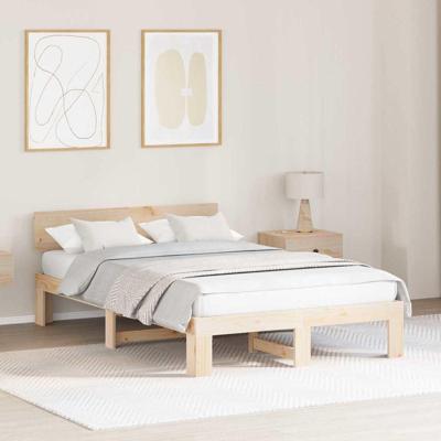 Bedframe met hoofdeinde Bruin 135 x 190 cm Massief grenenhout