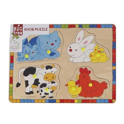 Houten Noppenpuzzel Wilde Dieren met Jongen, 8st.