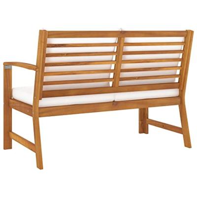 Tuinbank met crmekleurig kussen 114,5 cm massief acaciahout - thumbnail