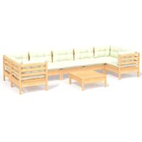 8-delige Loungeset met crèmekleurige kussens grenenhout - thumbnail