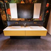 Badkamermeubelset Mondiaz Erin 200 cm met 2 Lades met RIDGE Wastafel Dubbel Talc Zonder Kraangaten Greeploos Mat Ocher - thumbnail