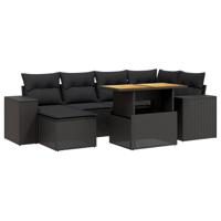 7-delige Loungeset met kussens poly rattan zwart - thumbnail