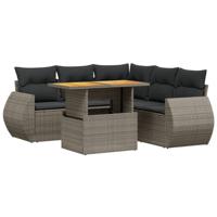 6-delige Loungeset met kussens poly rattan grijs - thumbnail