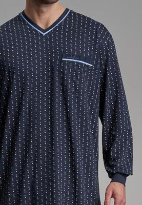 Heren nachthemd lange mouw - 100% katoen - Gestippeld