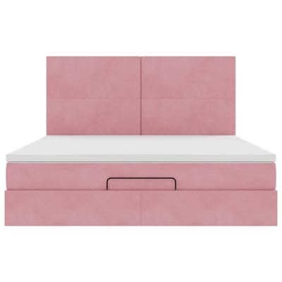 Ottoman bed met matrassen 90x190cm fluweel roze
