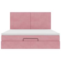 Ottoman bed met matrassen 90x190cm fluweel roze - thumbnail