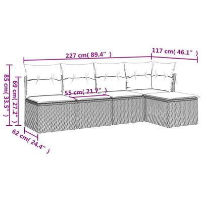5-delige Loungeset met kussens poly rattan beige