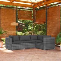 4-delige Loungeset met kussens poly rattan grijs - thumbnail